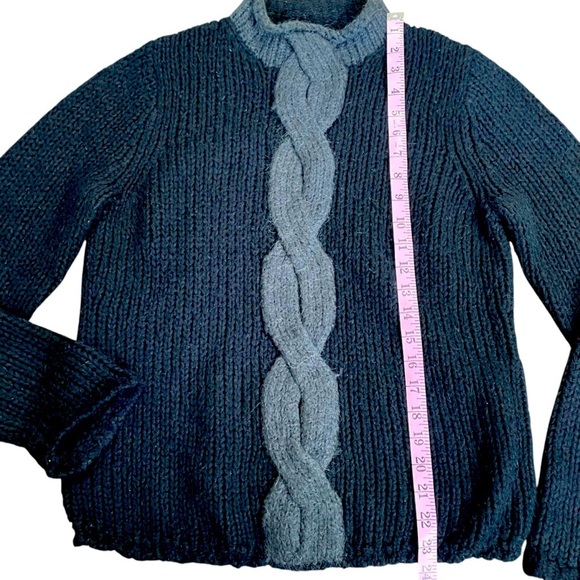 LL Bean Mohair/Wool Black/Gray Cable Knit Sweater Sz M - Picture 6 of 6